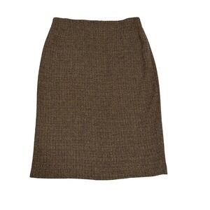 Womens Tweed Midi Pencil Skirt 16P Brown Old Money Heritage Academia
